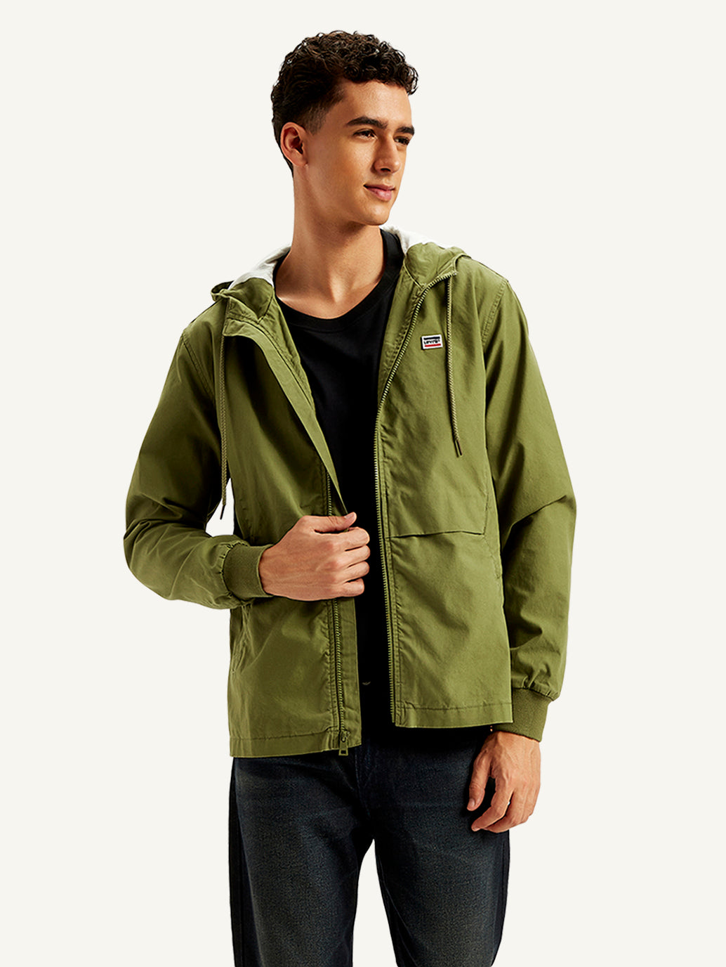Men's Solid Olive Hooded Tailored Jacket - Styleshot View