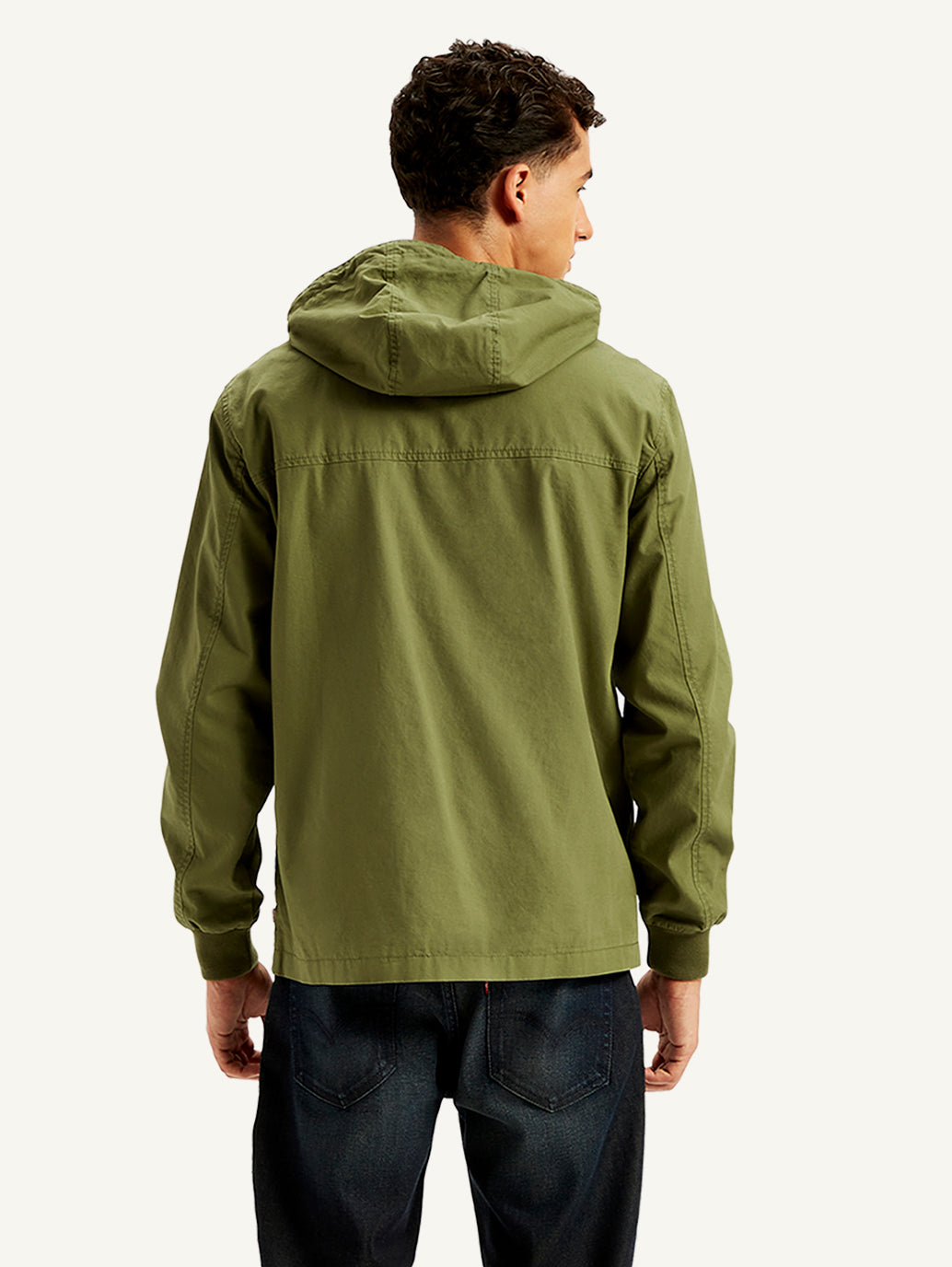 Men's Solid Olive Hooded Tailored Jacket - Back View
