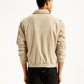 Men's Solid Beige Spread Collar Bomber Jacket - Back View