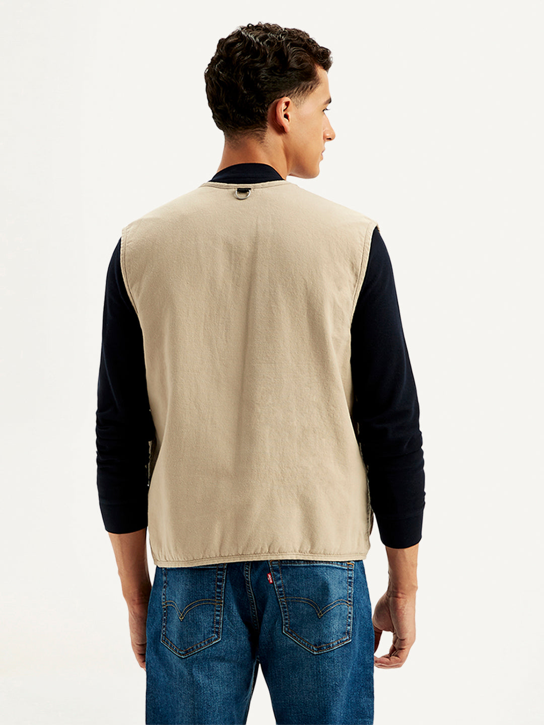 Men's Solid Beige V Neck Jacket