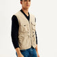 Men's Solid Beige V Neck Jacket