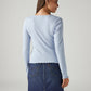 Women's Solid Light Blue Slim Fit Ribbed Top - Back View
