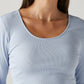 Women's Solid Light Blue Slim Fit Ribbed Top - Detail View