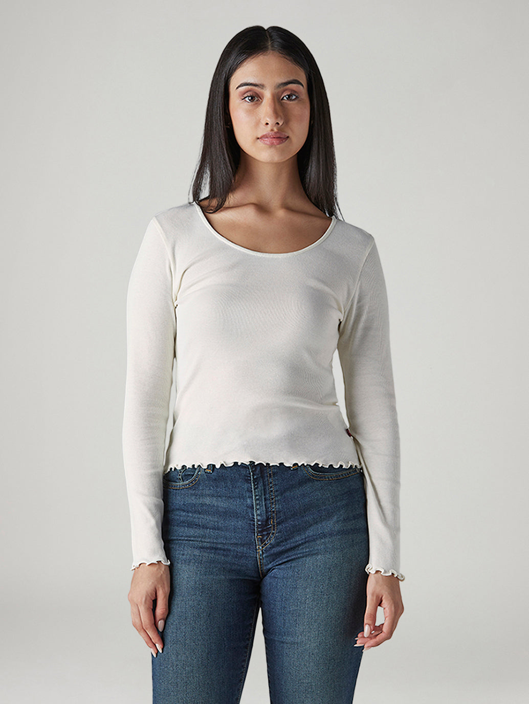 Women's Solid Regular Fit Ribbed Top - Front View