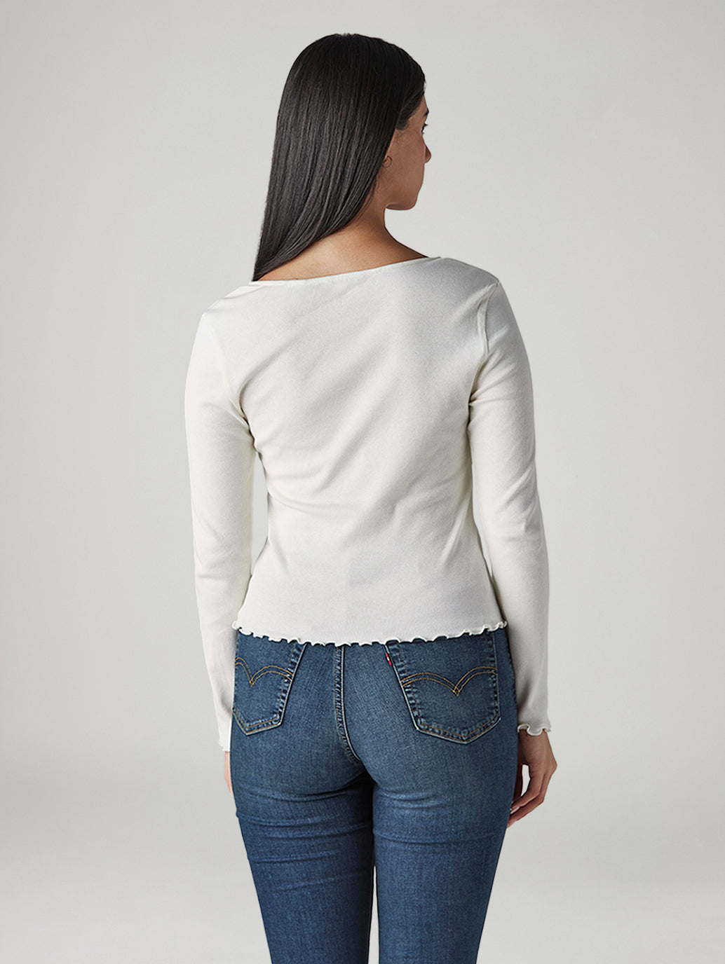 Women's Solid Regular Fit Ribbed Top - Back View