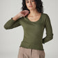 Women's Solid Olive Scoop Neck Ribbed Top - Styleshot View