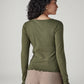 Women's Solid Olive Scoop Neck Ribbed Top - Back View