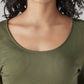 Women's Solid Olive Scoop Neck Ribbed Top - Detail View