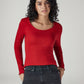 Women's Solid Red Scoop Neck Ribbed Top - 20 View
