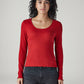 Women's Solid Red Scoop Neck Ribbed Top - 20 View