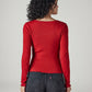 Women's Solid Red Scoop Neck Ribbed Top - 20 View