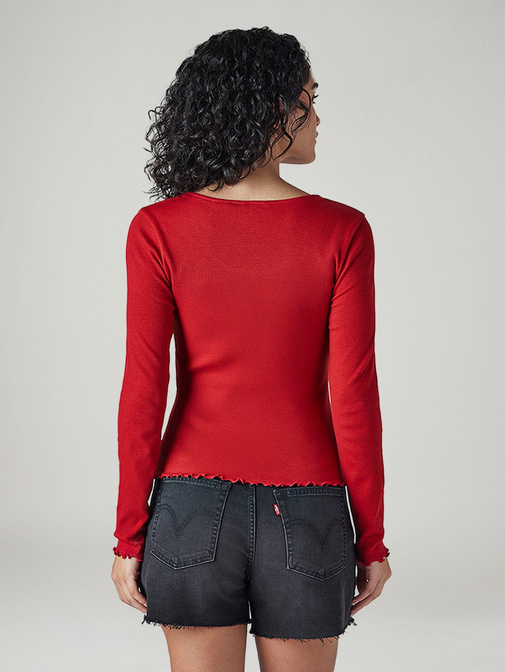 Women's Solid Red Scoop Neck Ribbed Top - 20 View