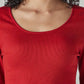 Women's Solid Red Scoop Neck Ribbed Top - 20 View