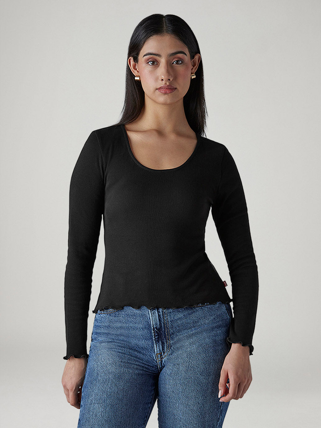Women's Solid Slim Fit Ribbed Top - Front View