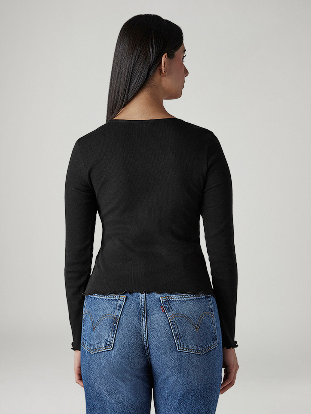 Women's Solid Slim Fit Ribbed Top - Back View