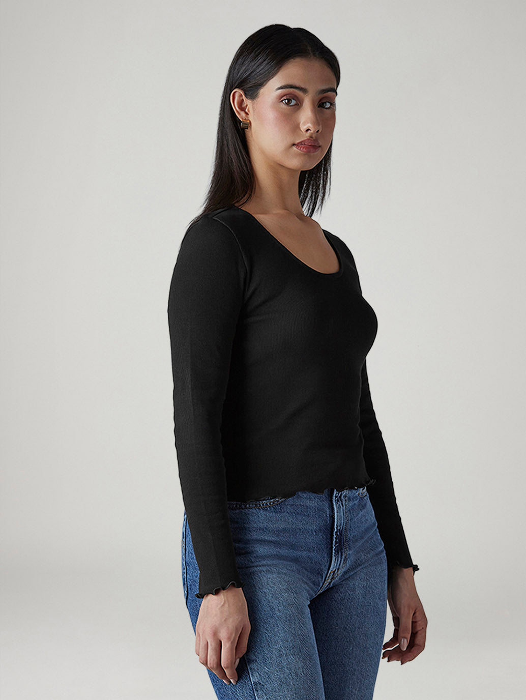 Women's Solid Slim Fit Ribbed Top - Side View