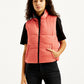 Women's Quilted Peach High Neck Puffer Jacket - Front View