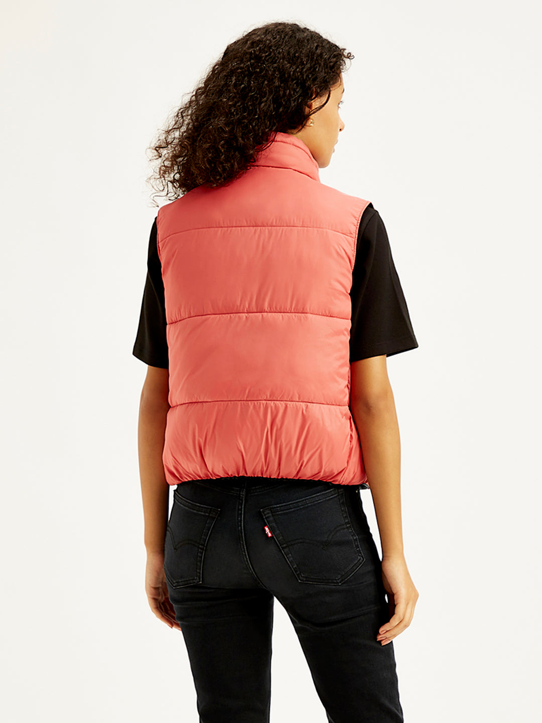 Women's Quilted Peach High Neck Puffer Jacket - Back View