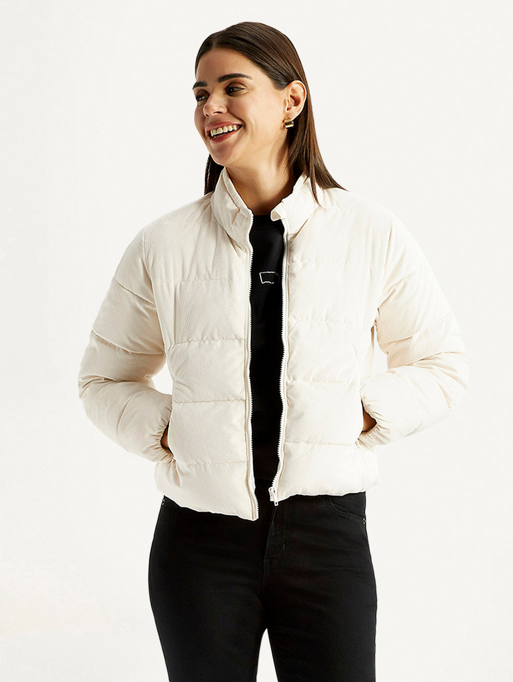 Women's Quilted Off White Puffer Jacket