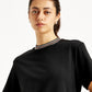 Women's Solid Black Crew Neck Dress - Detail View