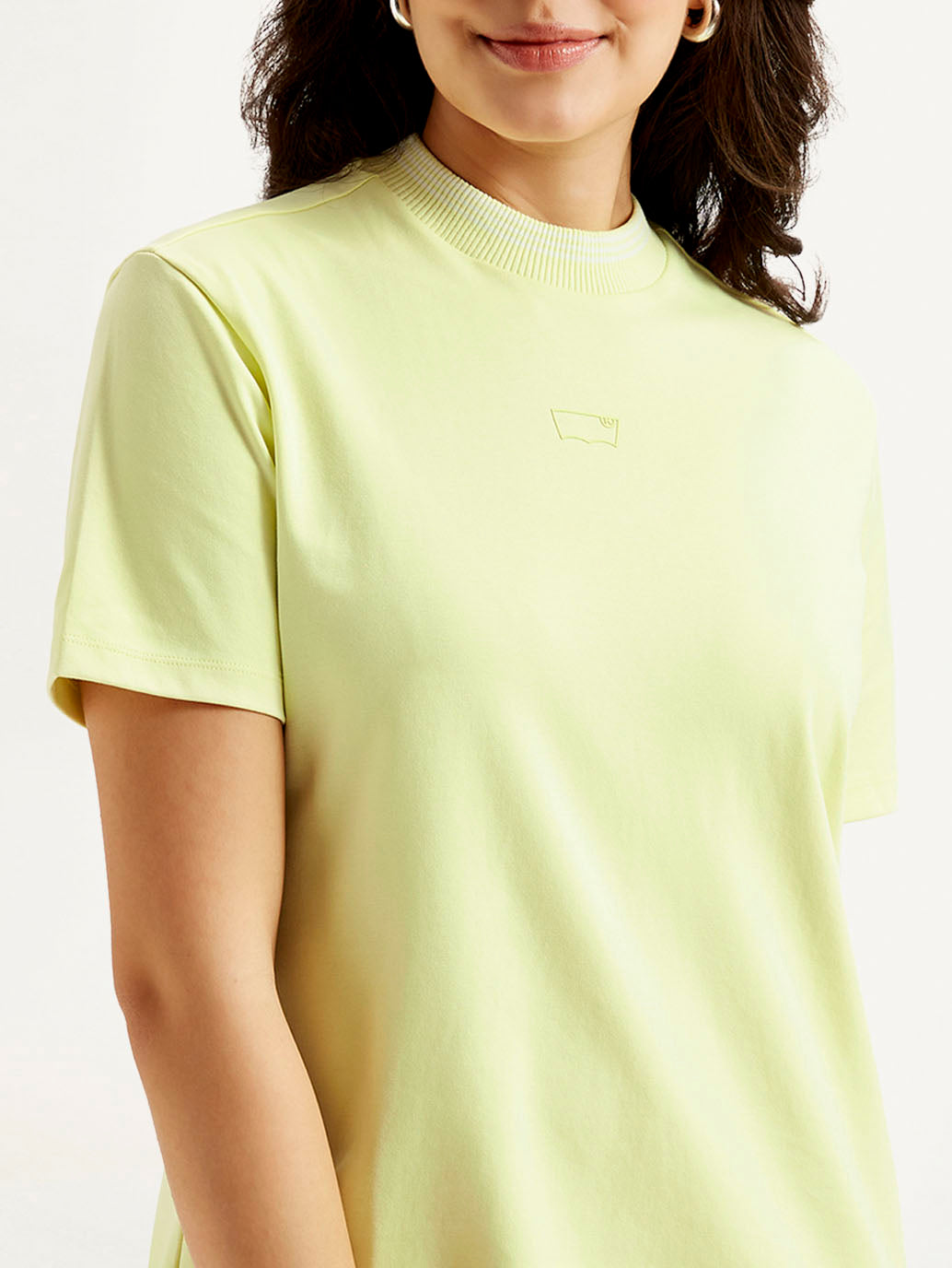 Women's Solid Light Green Crew Neck Dress - Detail View