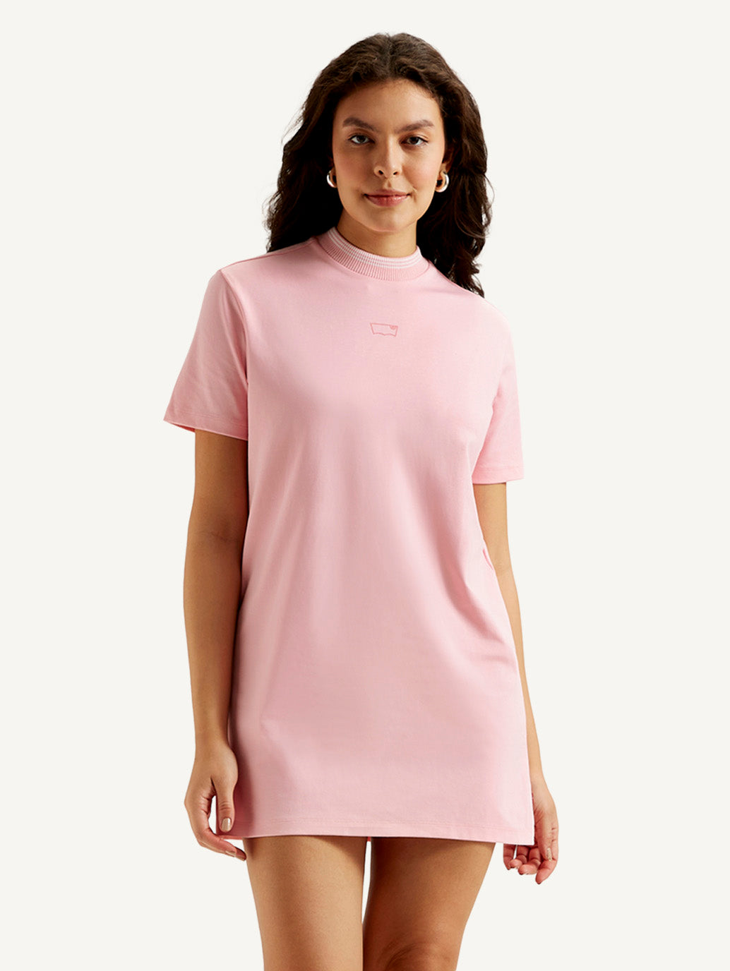 Women's Solid Light Pink Crew Neck Dress - Front View