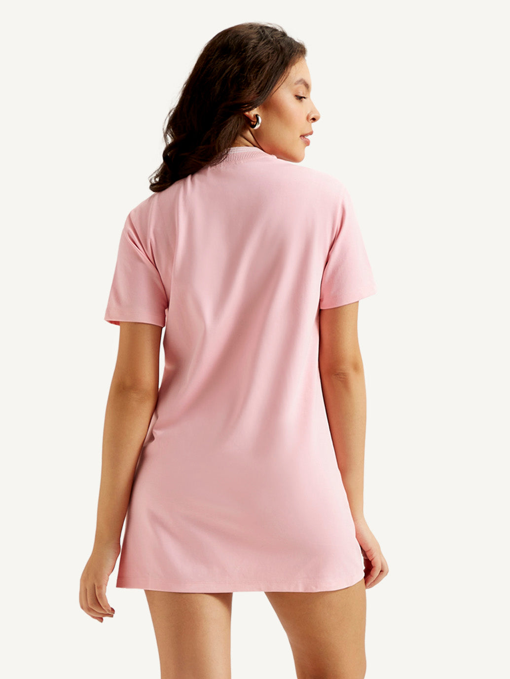 Women's Solid Light Pink Crew Neck Dress - Back View