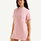 Women's Solid Light Pink Crew Neck Dress - Side View