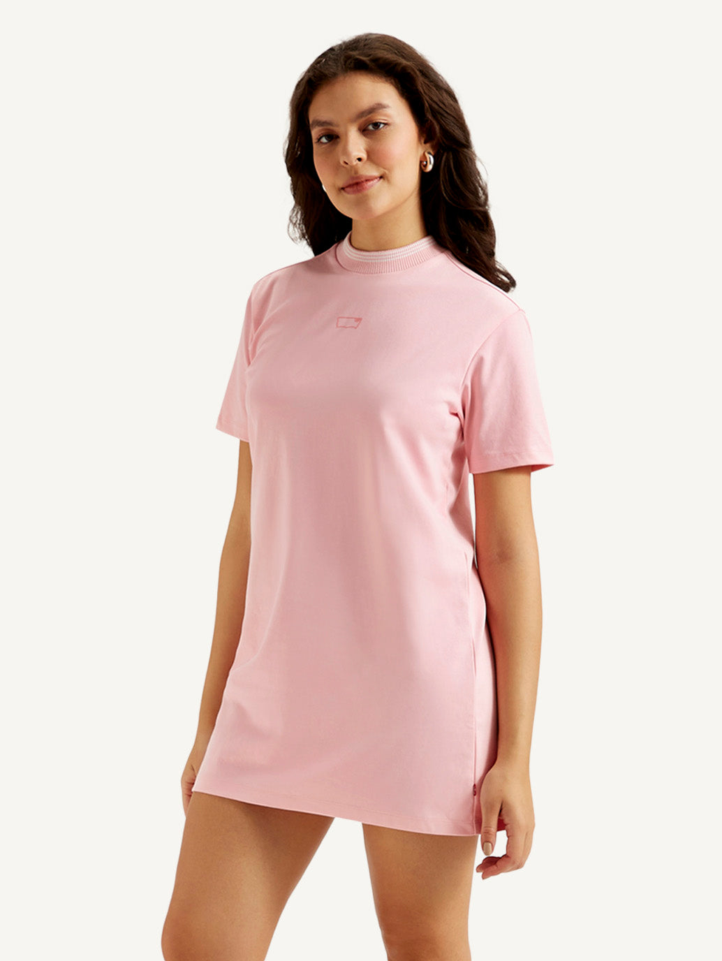 Women's Solid Light Pink Crew Neck Dress - Side View