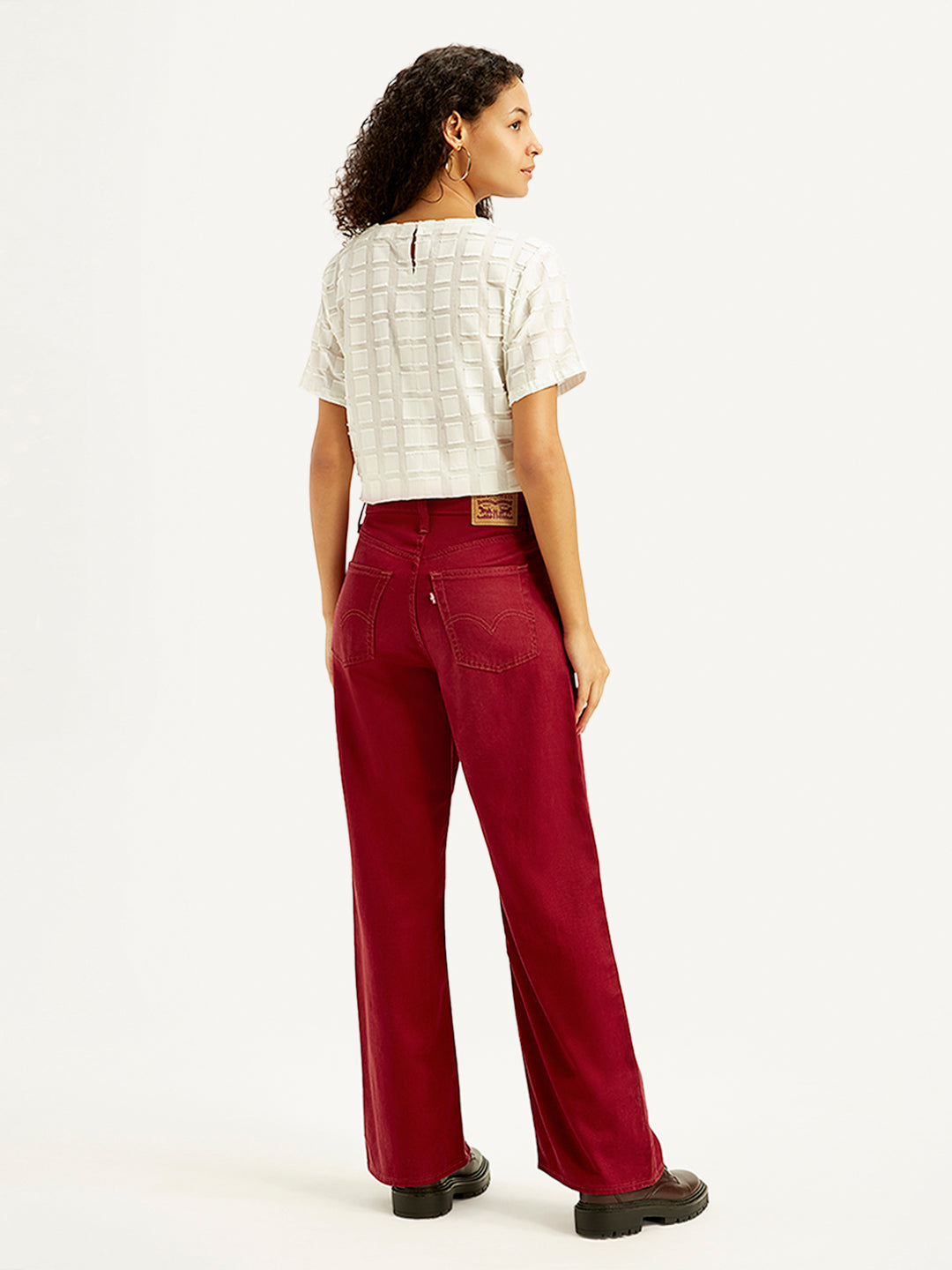 Women's Red Ribcage Bell Bottom Wide Leg Fit High Rise Jeans - Back View
