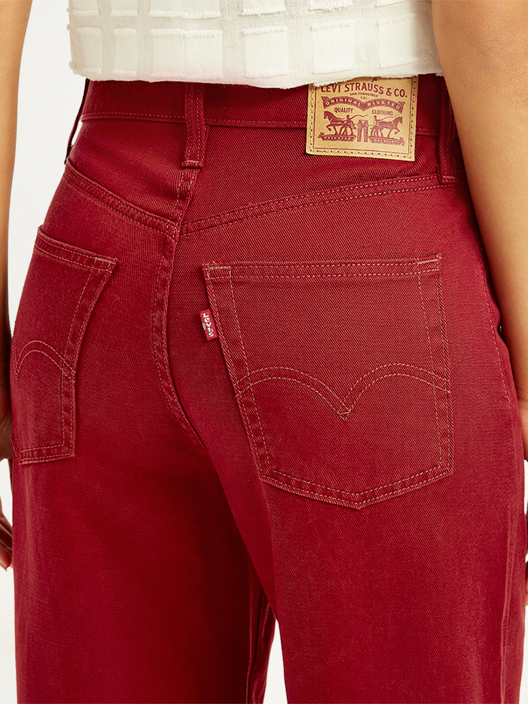 Women's Red Ribcage Bell Bottom Wide Leg Fit High Rise Jeans - Detail View