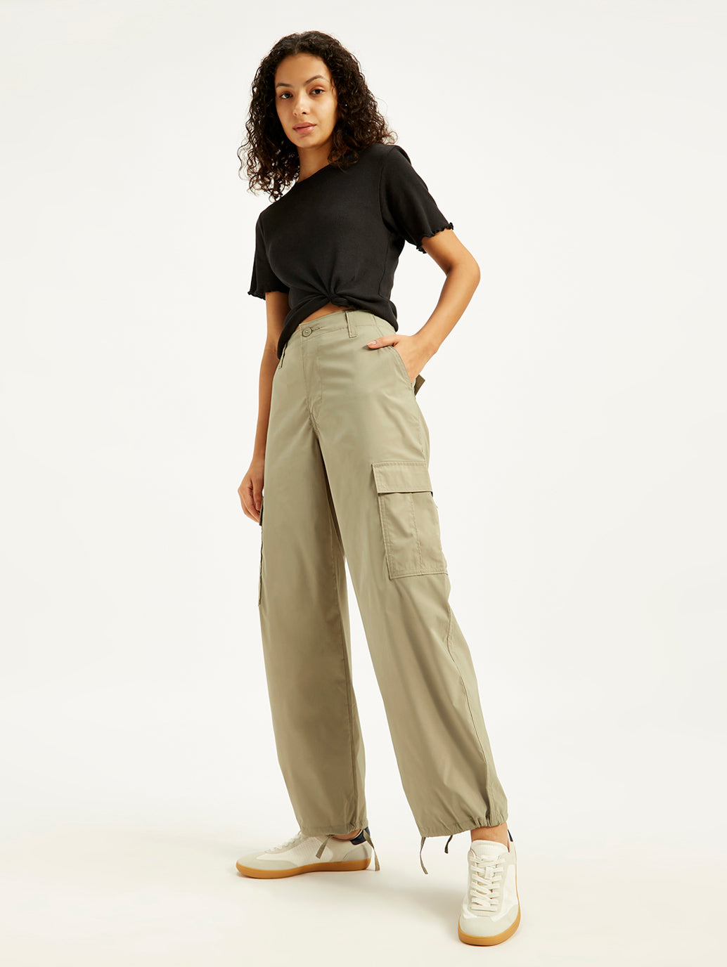 Women's Mid Rise Baggy Fit Cargo Trousers - Elevated View
