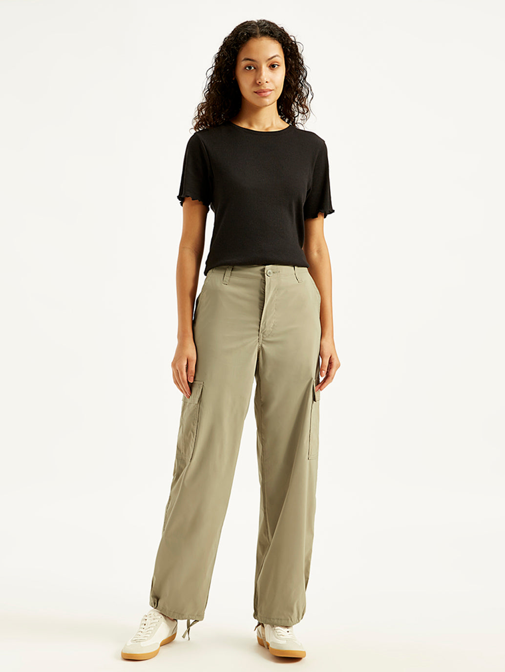 Women's Mid Rise Baggy Fit Cargo Trousers - Front View