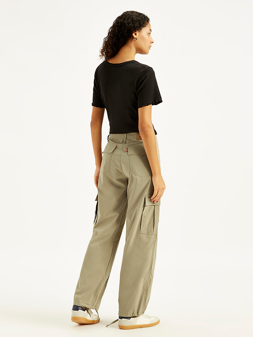 Women's Mid Rise Baggy Fit Cargo Trousers - Back View