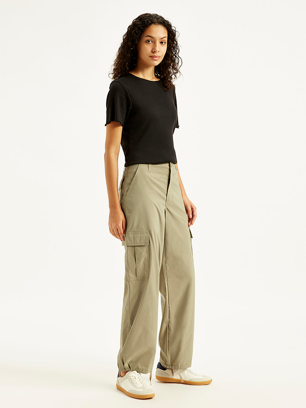 Women's Mid Rise Baggy Fit Cargo Trousers - Side View