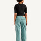 Women's Mid Rise Green Baggy Fit Cargo Trousers - Back View