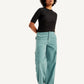 Women's Mid Rise Green Baggy Fit Cargo Trousers - Styleshot View