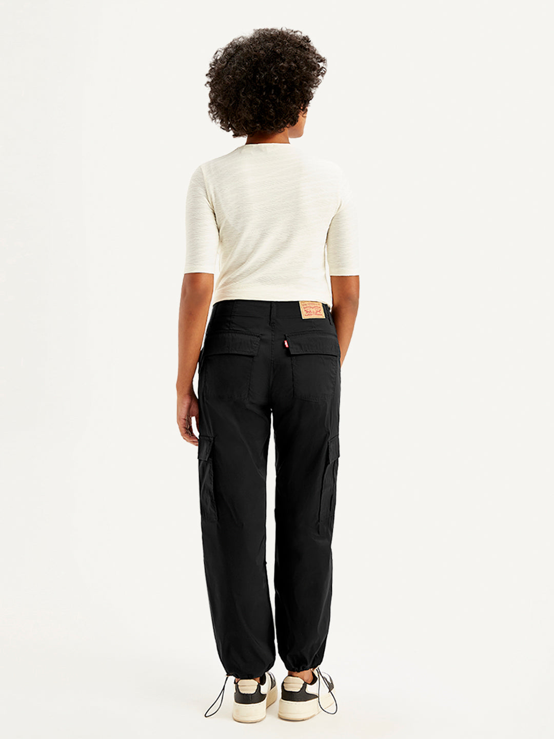 Women's Mid Rise Baggy Fit Cargo Trousers - Back View