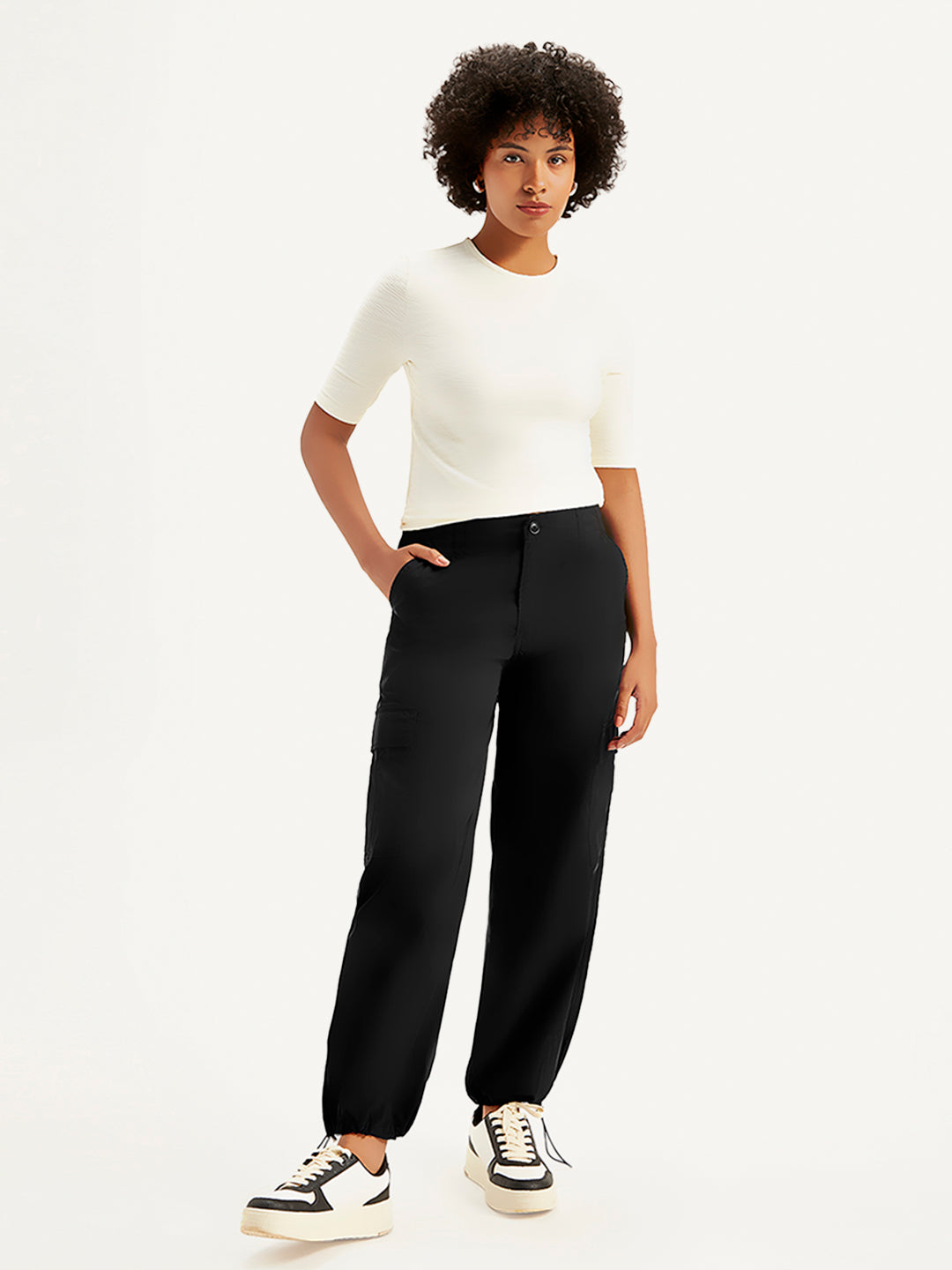 Women's Mid Rise Baggy Fit Cargo Trousers - Styleshot View
