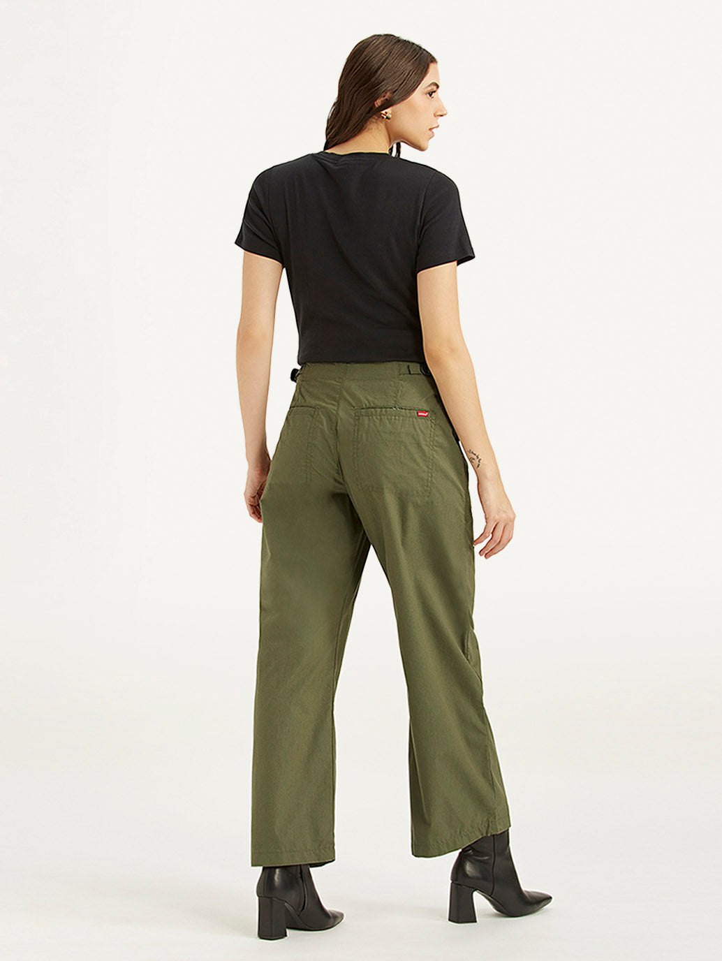 Women's Mid Rise Olive Baggy Cargo Trousers - fe1a7b5e-9a05-49fa-95fc-9529c508fcd0 View