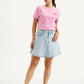 Women's Mid Rise Light Blue Line Denim Skirt - Front View