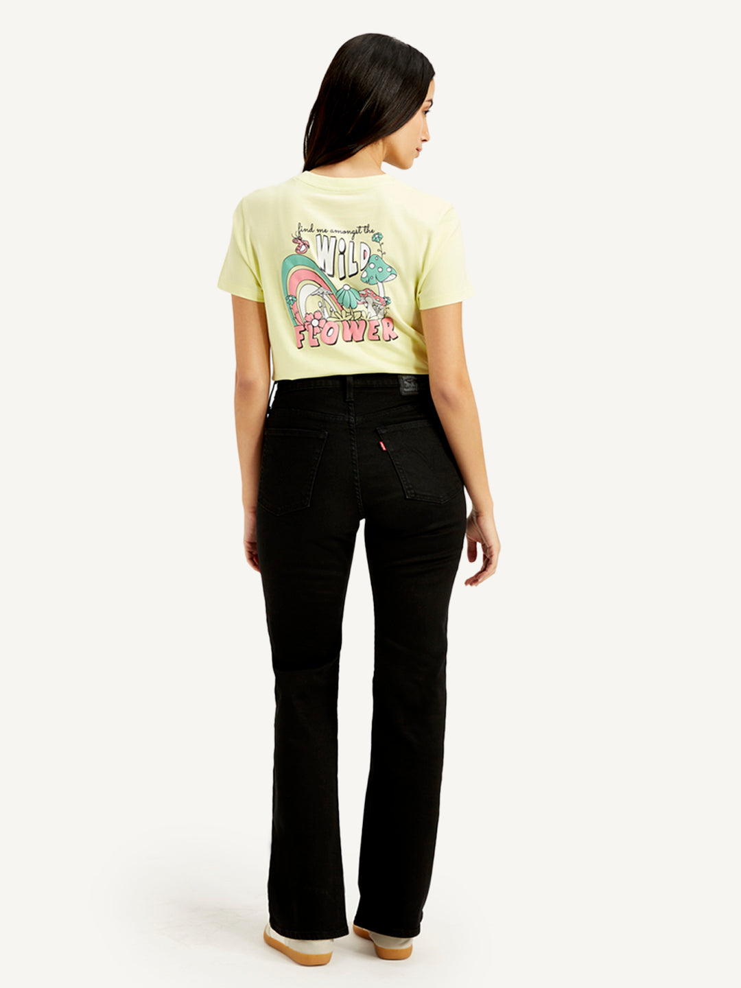 Women's Black Wedgie Bootcut Fit Mid Rise Jeans - Back View