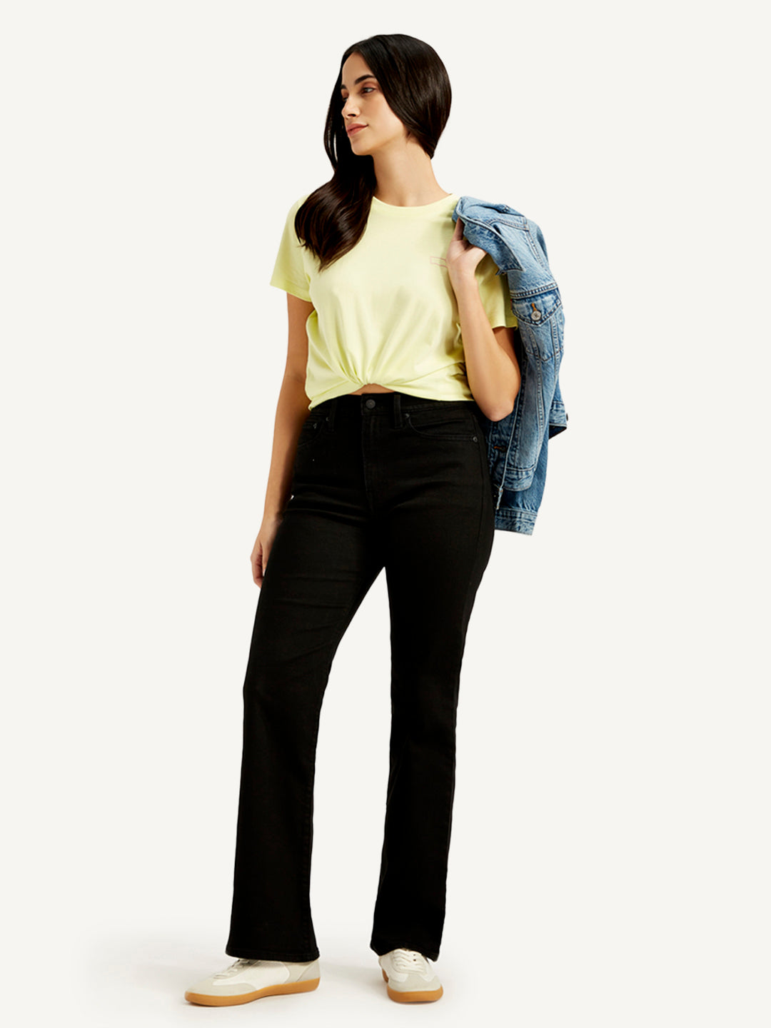 Women's Black Wedgie Bootcut Fit Mid Rise Jeans - Styleshot View