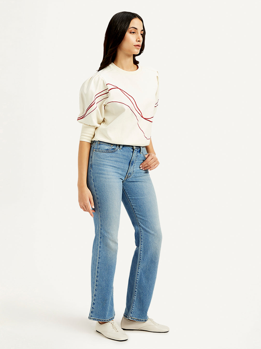 Women's Blue Wedgie Bootcut Fit Mid Rise Jeans - Side View