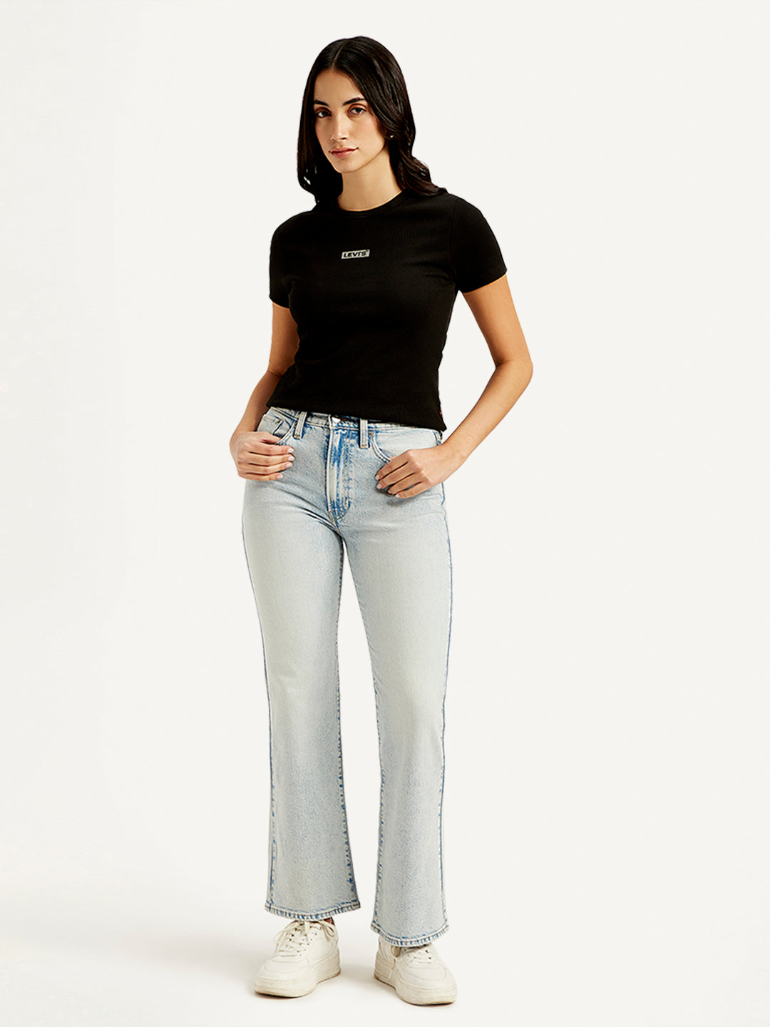 Women's Light Blue Wedgie Bootcut Fit Mid Rise Jeans - Front View