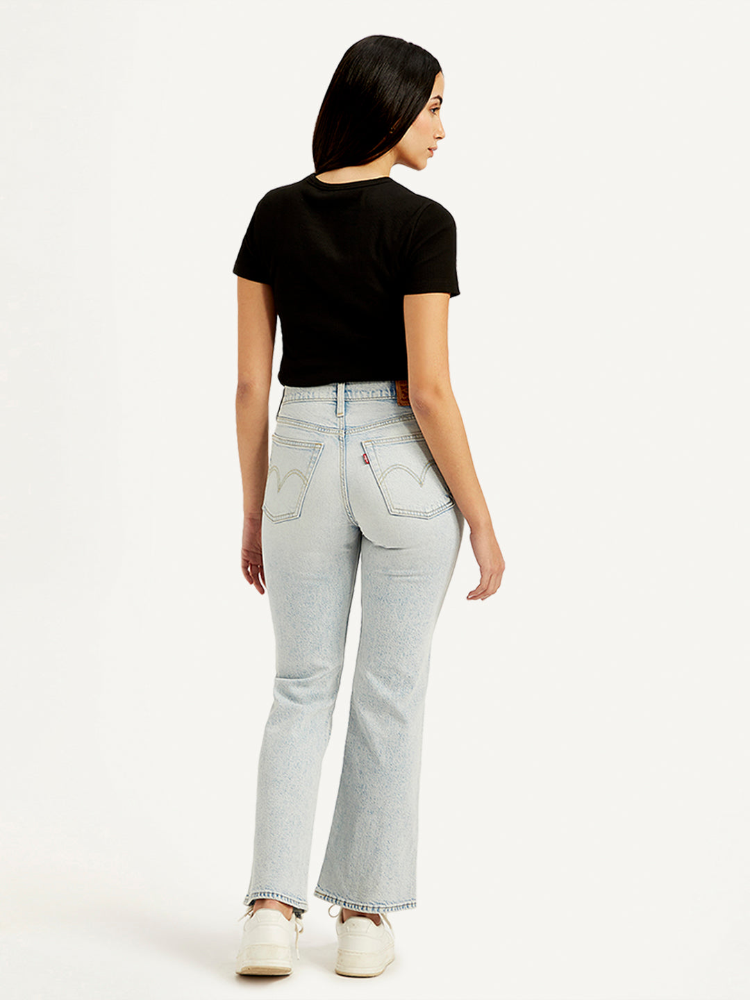 Women's Light Blue Wedgie Bootcut Fit Mid Rise Jeans - Back View