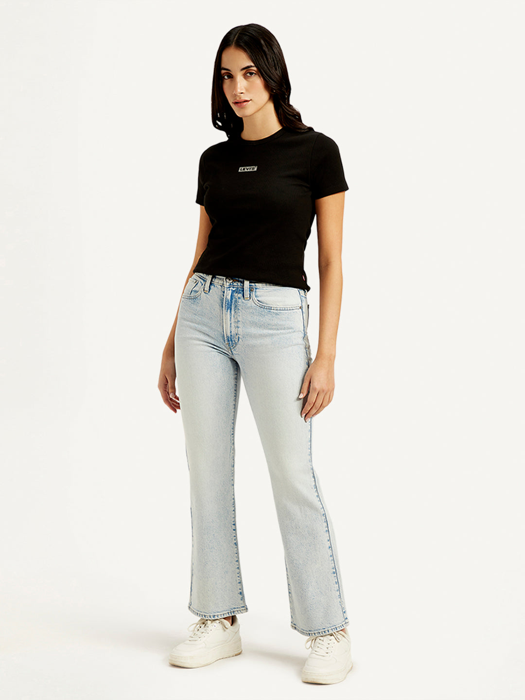 Women's Light Blue Wedgie Bootcut Fit Mid Rise Jeans - Side View