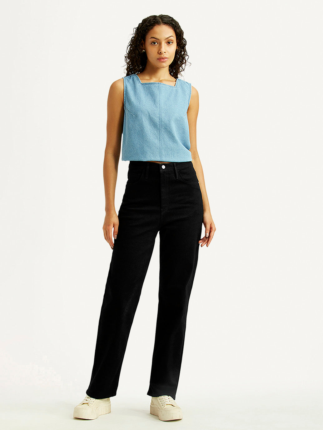 Women's Redloop Black Straight Fit High Rise Jeans - Front View
