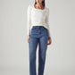 Women's Dark Indigo Ribcage Straight Fit High Rise Redloop Jeans - Styleshot View
