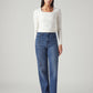 Women's Dark Indigo Ribcage Straight Fit High Rise Redloop Jeans - Front View